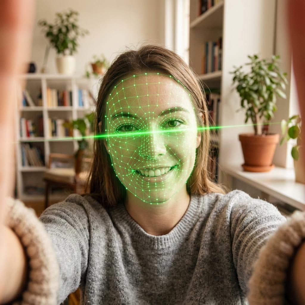 A woman taking a selfie in the Trust Onion app
